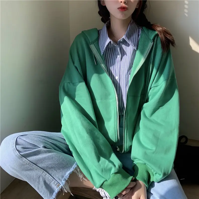 Women Black Hooded Sweatshirt Coat 2023 Spring Autumn Loose Fit — feature 41
