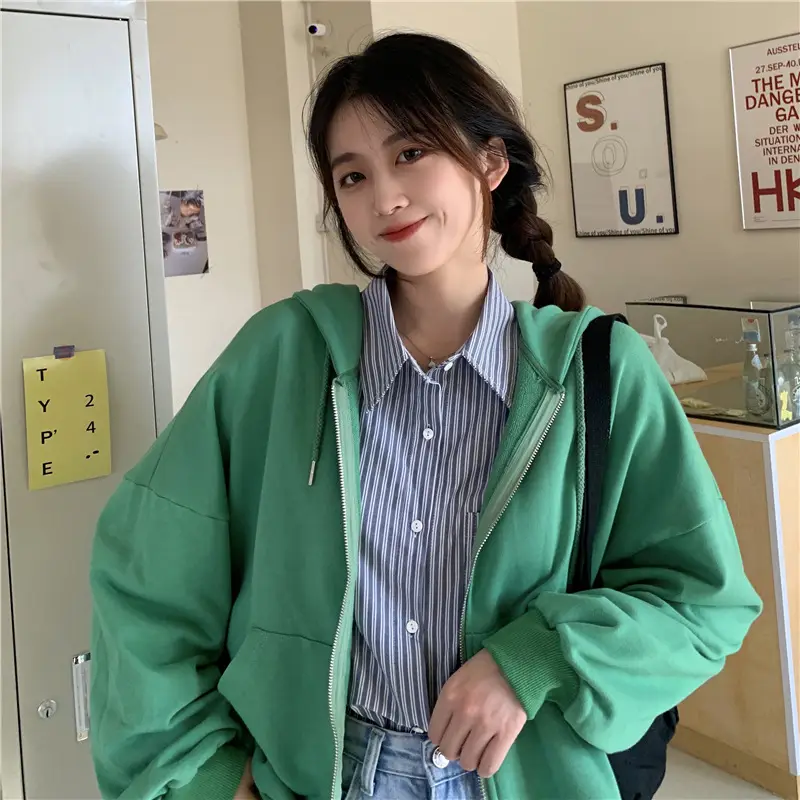 Women Black Hooded Sweatshirt Coat 2023 Spring Autumn Loose Fit — feature 42