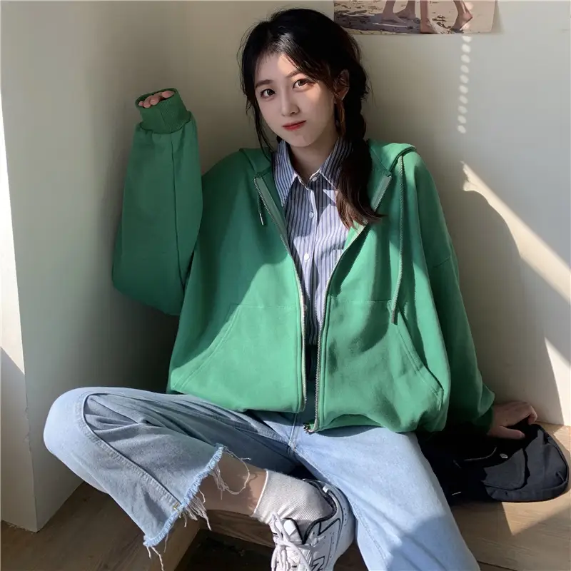 Women Black Hooded Sweatshirt Coat 2023 Spring Autumn Loose Fit — feature 43