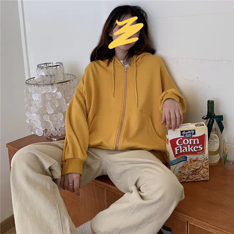 Women Black Hooded Sweatshirt Coat 2023 Spring Autumn Loose Fit — feature 44
