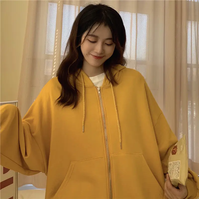 Women Black Hooded Sweatshirt Coat 2023 Spring Autumn Loose Fit — feature 45