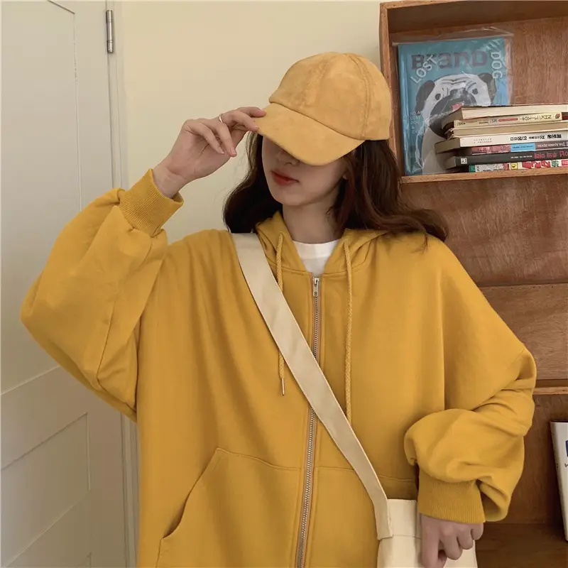 Women Black Hooded Sweatshirt Coat 2023 Spring Autumn Loose Fit — feature 46