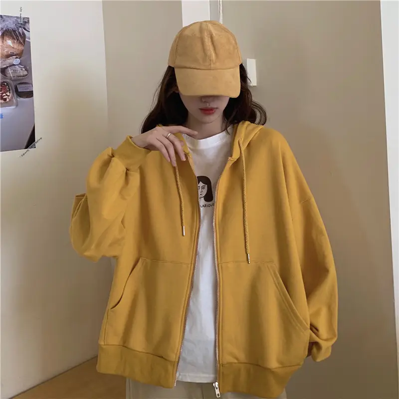 Women Black Hooded Sweatshirt Coat 2023 Spring Autumn Loose Fit — feature 47