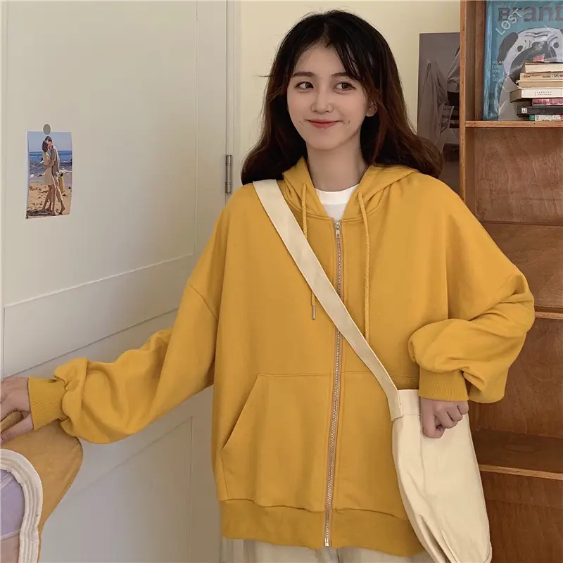 Women Black Hooded Sweatshirt Coat 2023 Spring Autumn Loose Fit — feature 48