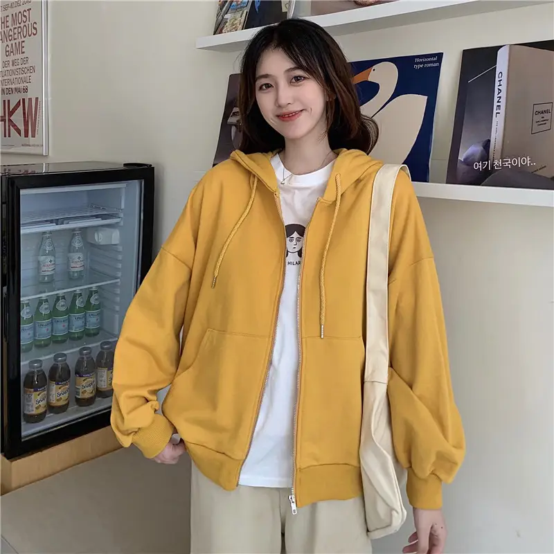Women Black Hooded Sweatshirt Coat 2023 Spring Autumn Loose Fit — feature 49
