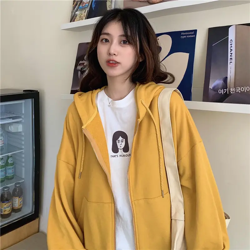 Women Black Hooded Sweatshirt Coat 2023 Spring Autumn Loose Fit — feature 50