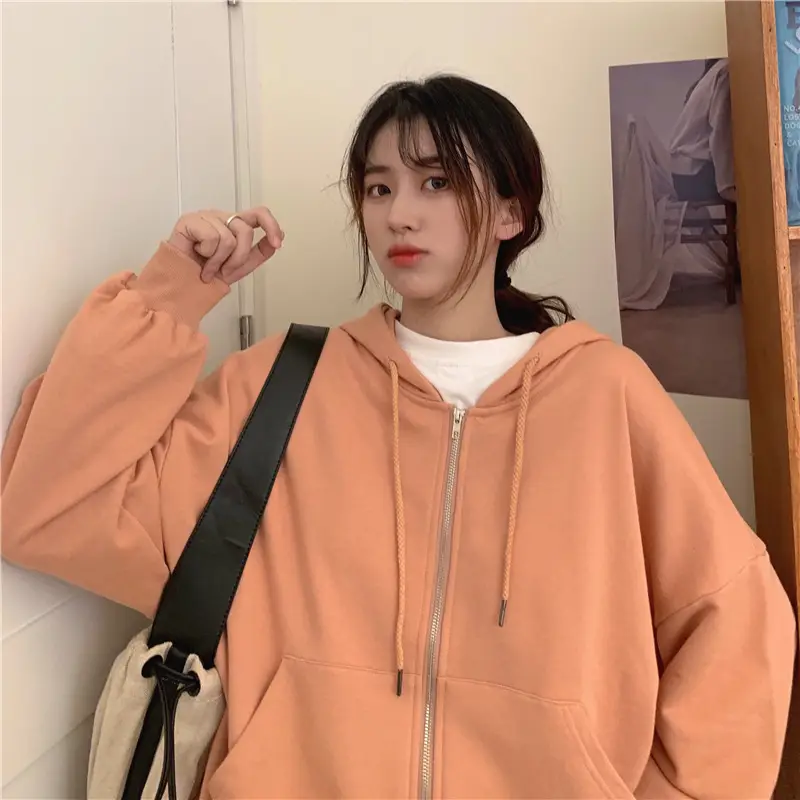 Women Black Hooded Sweatshirt Coat 2023 Spring Autumn Loose Fit — feature 7