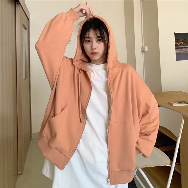 Women Black Hooded Sweatshirt Coat 2023 Spring Autumn Loose Fit — feature 8