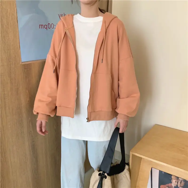 Women Black Hooded Sweatshirt Coat 2023 Spring Autumn Loose Fit — feature 9