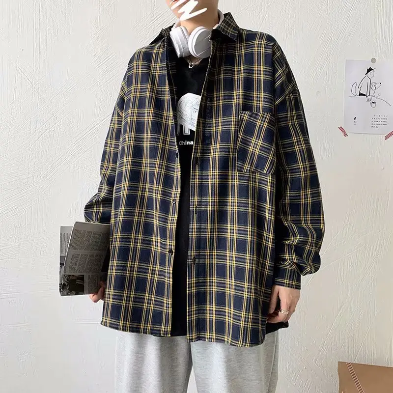 Autumn Plaid Long Sleeve Shirt for Boys Korean Style