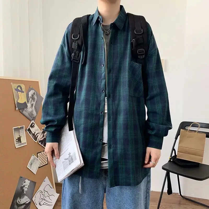 Autumn Plaid Long Sleeve Shirt for Boys Korean Style