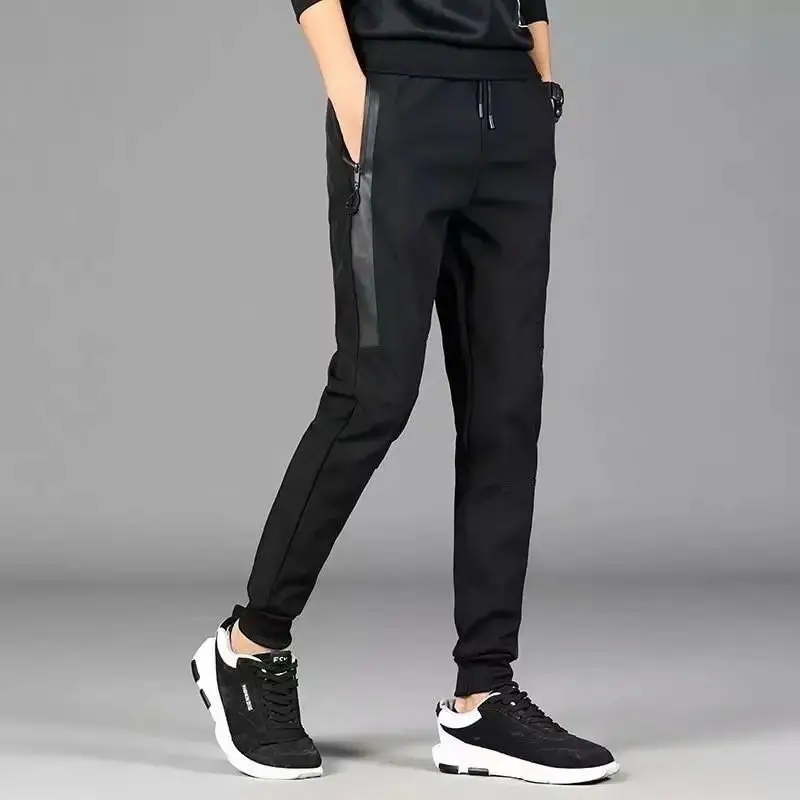 Men Black Slim Fit Fleece Lined Pants Large