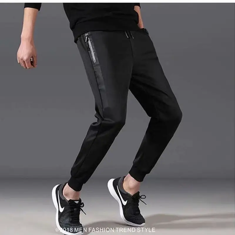 Men Black Slim Fit Fleece Lined Pants Large