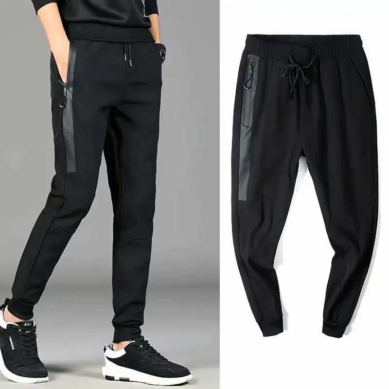 Men Black Slim Fit Fleece Lined Pants Large