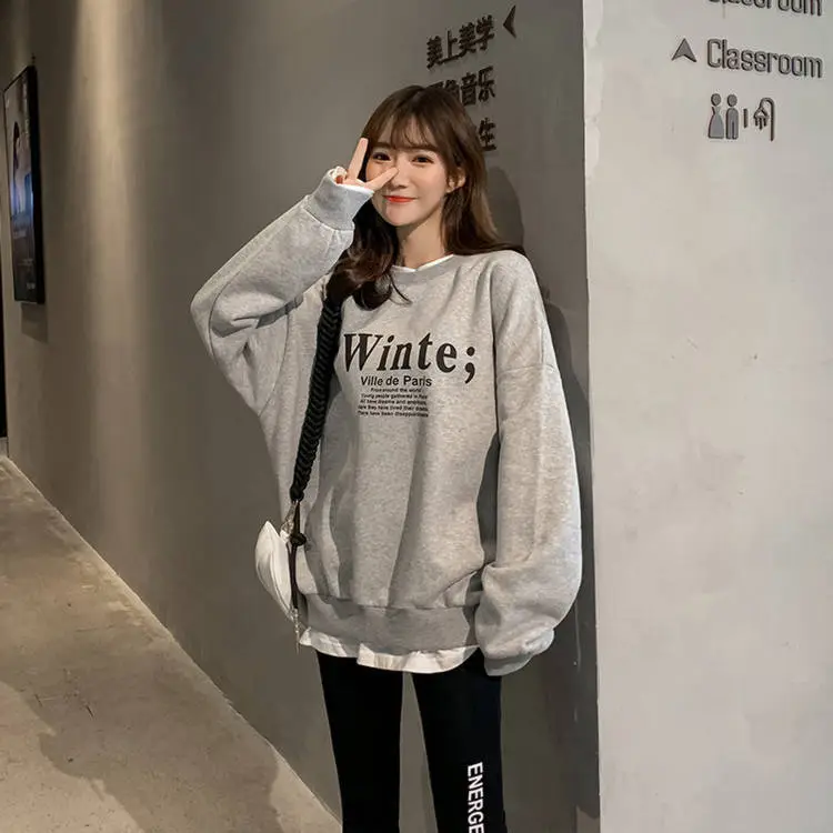 2025 Faux Fleece Lined Crew Neck Sweatshirt Grey Winter — feature 10