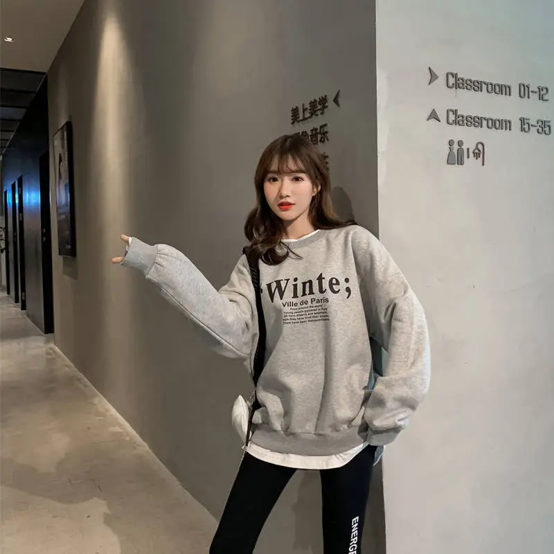 2025 Faux Fleece Lined Crew Neck Sweatshirt Grey Winter — feature 11