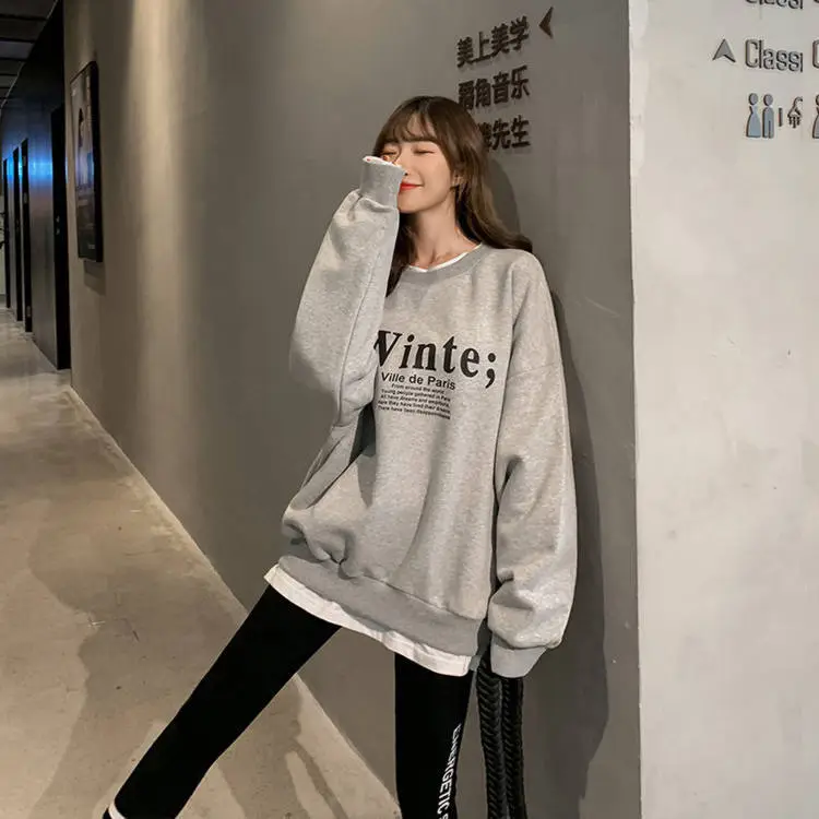2025 Faux Fleece Lined Crew Neck Sweatshirt Grey Winter — feature 2