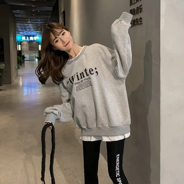 2025 Faux Fleece Lined Crew Neck Sweatshirt Grey Winter — feature 3