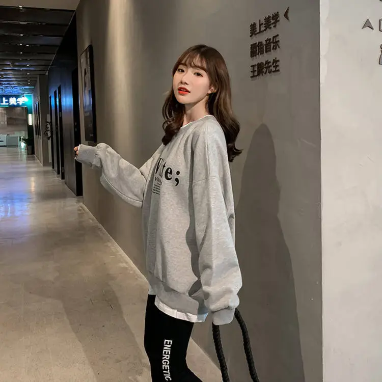2025 Faux Fleece Lined Crew Neck Sweatshirt Grey Winter — feature 4