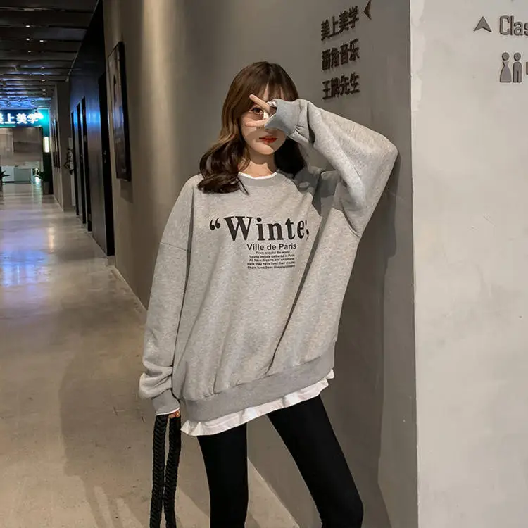 2025 Faux Fleece Lined Crew Neck Sweatshirt Grey Winter — feature 5