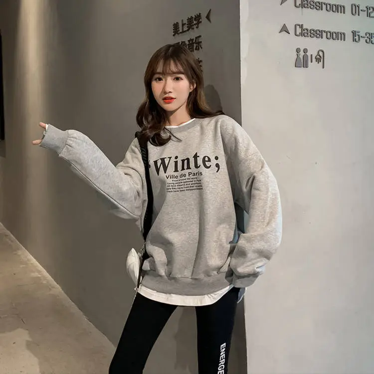 2025 Faux Fleece Lined Crew Neck Sweatshirt Grey Winter — feature 6