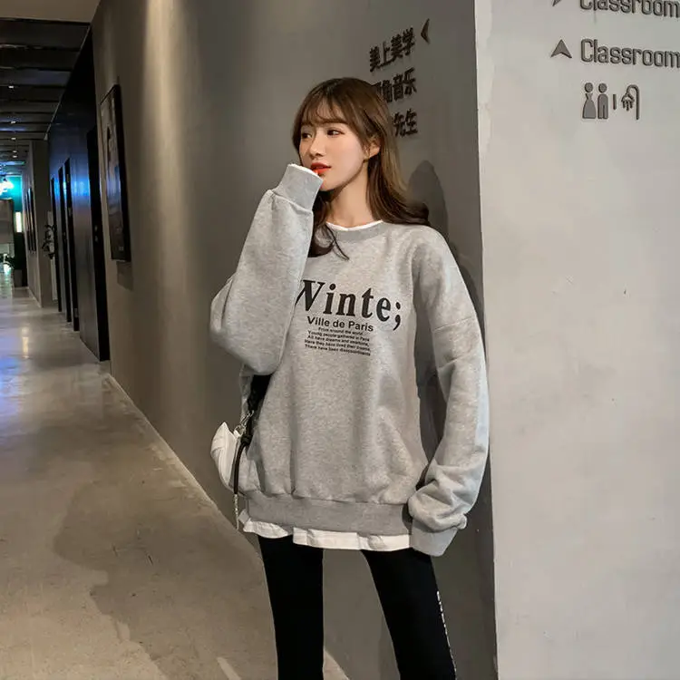 2025 Faux Fleece Lined Crew Neck Sweatshirt Grey Winter — feature 7