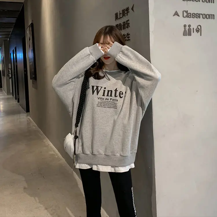 2025 Faux Fleece Lined Crew Neck Sweatshirt Grey Winter — feature 9