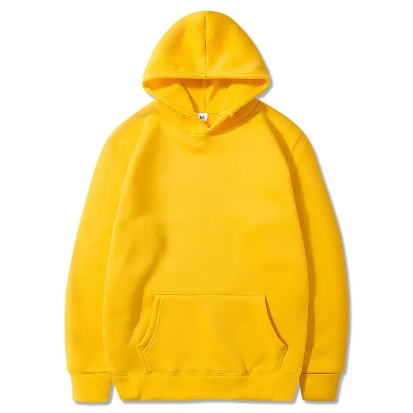 Men Fleece Lined Hoodie Yellow Solid Color - Image 2