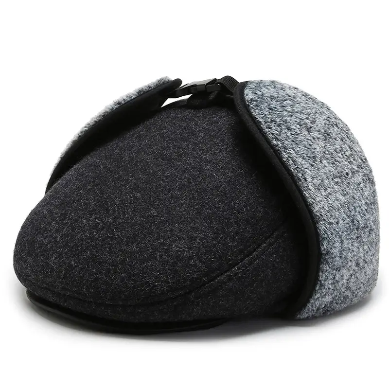 Men's Cotton Warm Peaked Cap Black Grey Winter Dad Hat - Image 2