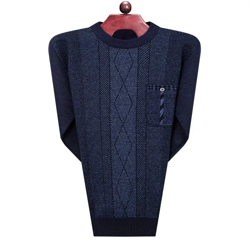 Men's Navy Velvet Padded Sweater Winter Warm Base