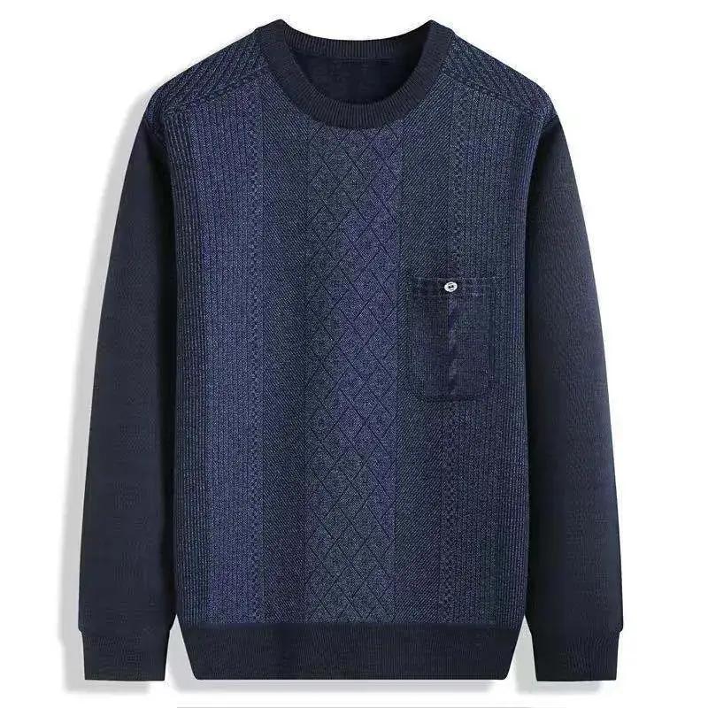 Men's Navy Velvet Padded Sweater Winter Warm Base