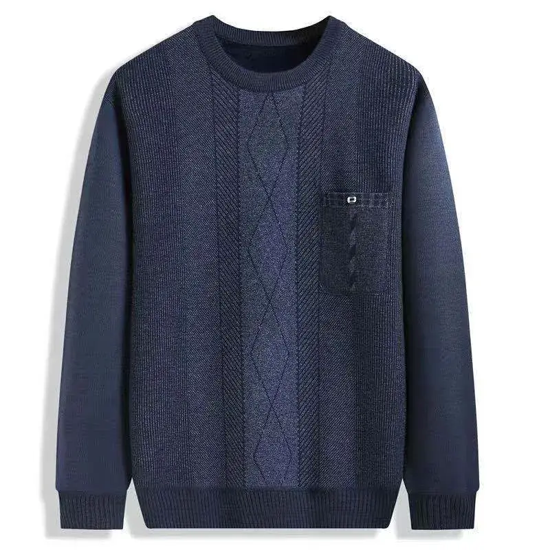 Men's Navy Velvet Padded Sweater Winter Warm Base