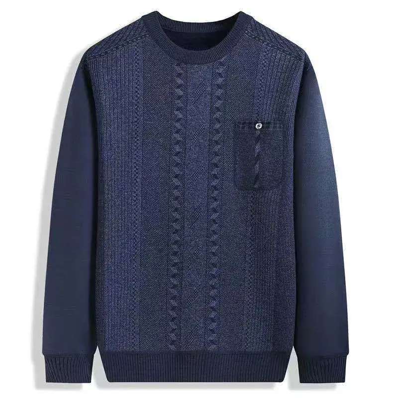 Men's Navy Velvet Padded Sweater Winter Warm Base