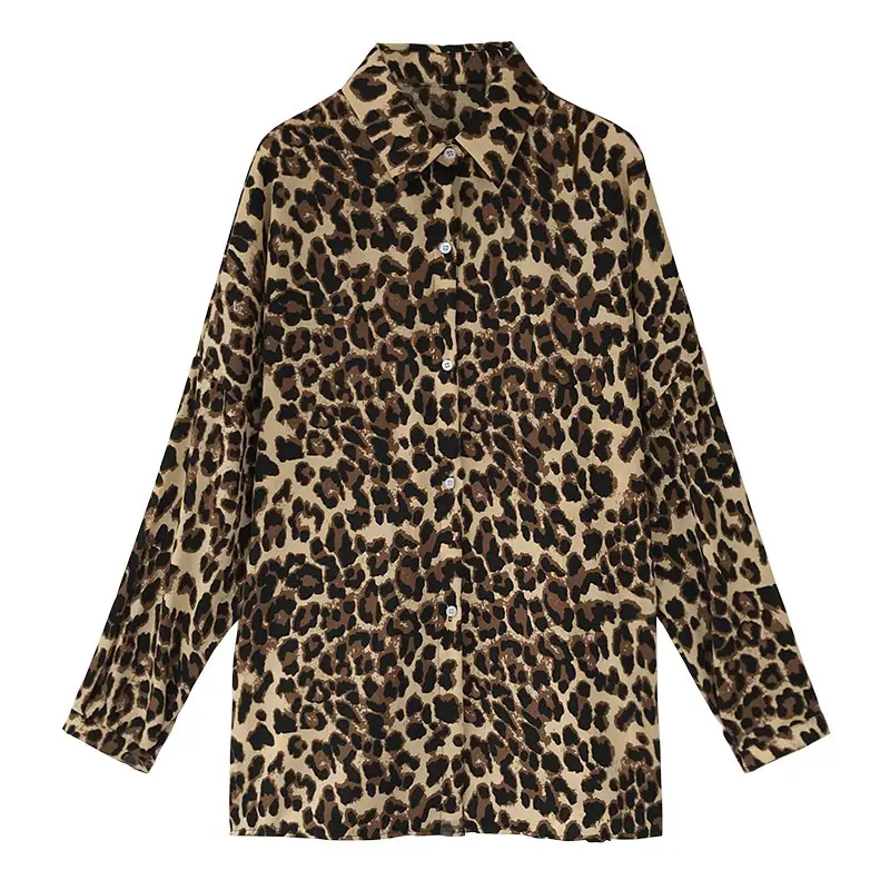 Women Leopard Print Long Sleeve Shirt Set Large - Image 6