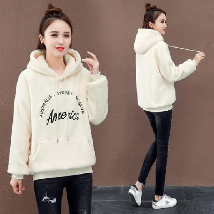 Women Brown America Print Hoodie Set with Jeans - Image 2