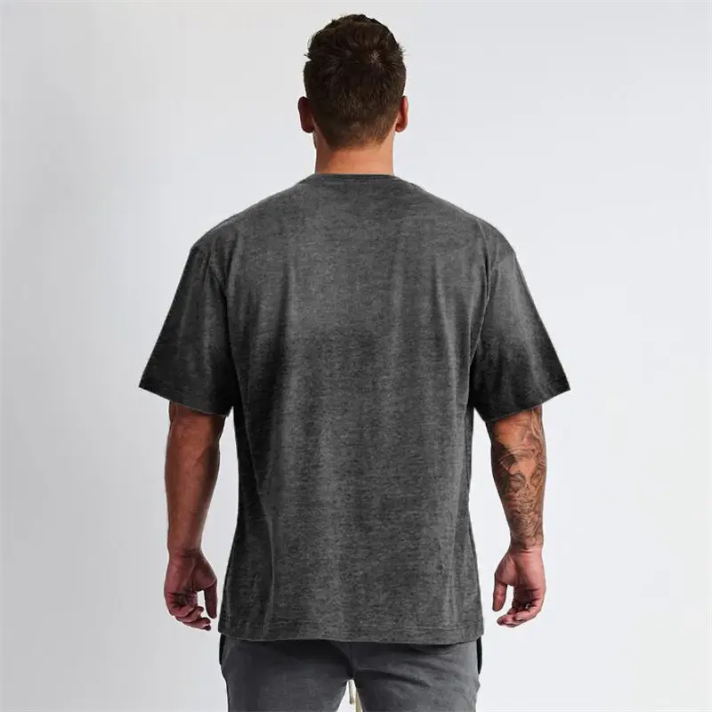 Men Grey T-Shirt Casual Sporty Back View
