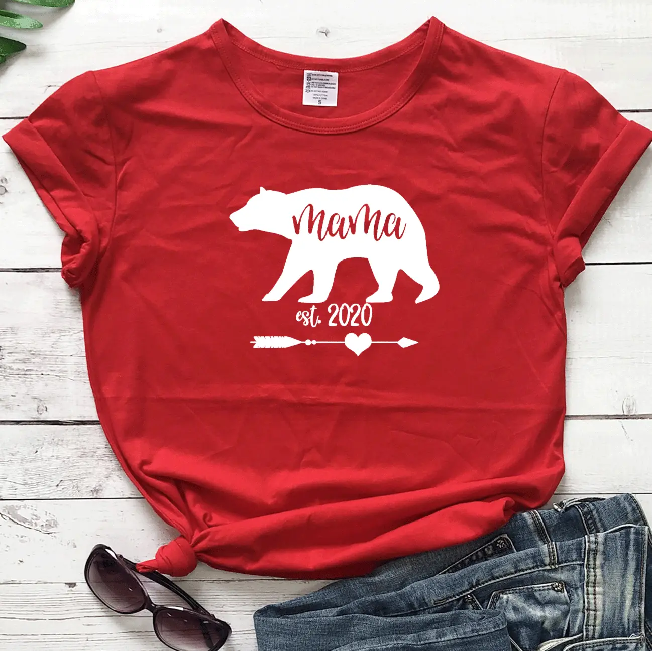 Mama Est 2020 Bear Print T-Shirt White