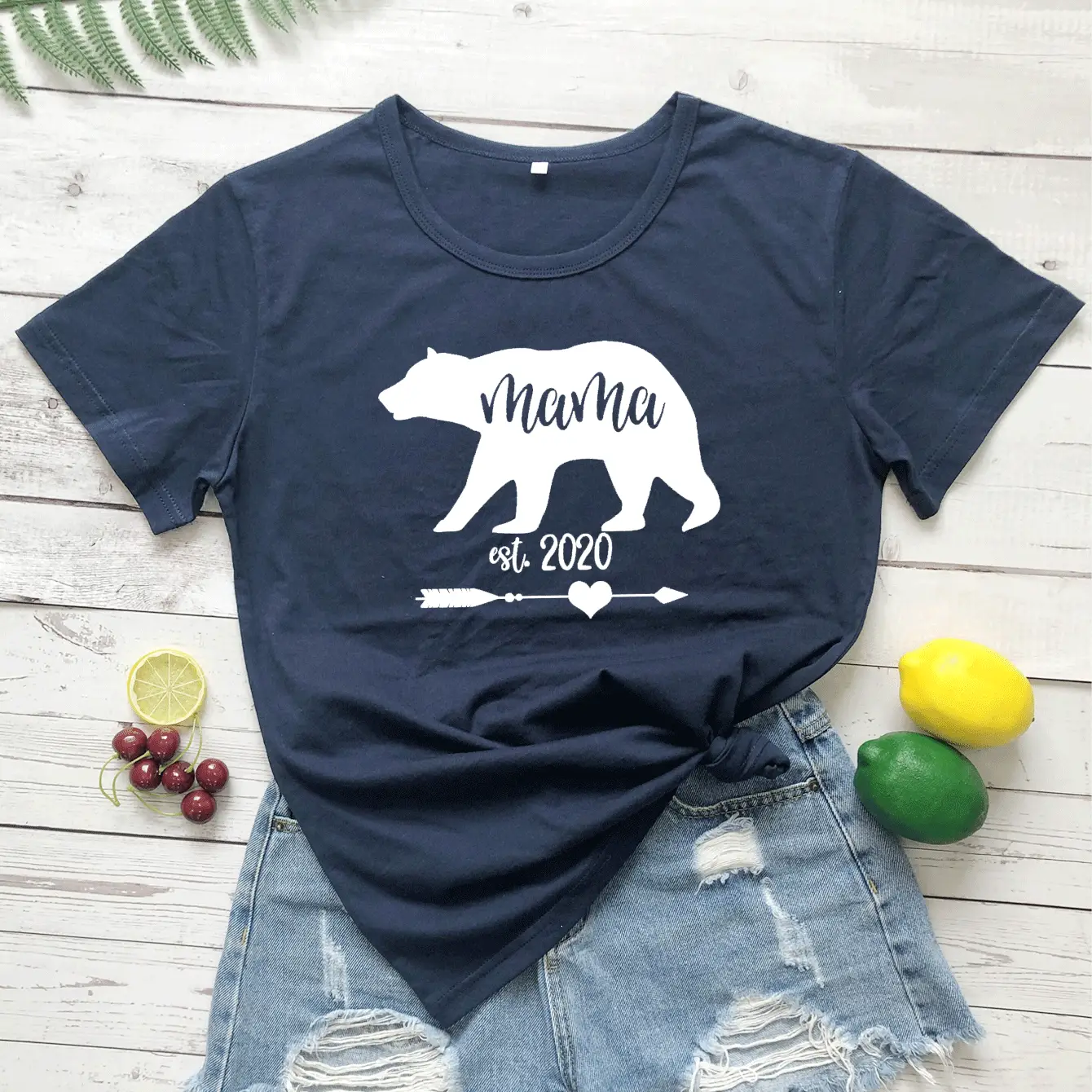 Mama Est 2020 Bear Print T-Shirt White