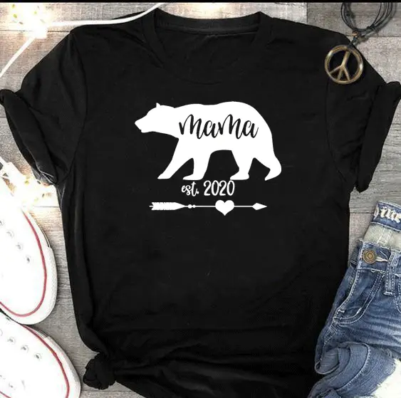 Mama Est 2020 Bear Print T-Shirt White