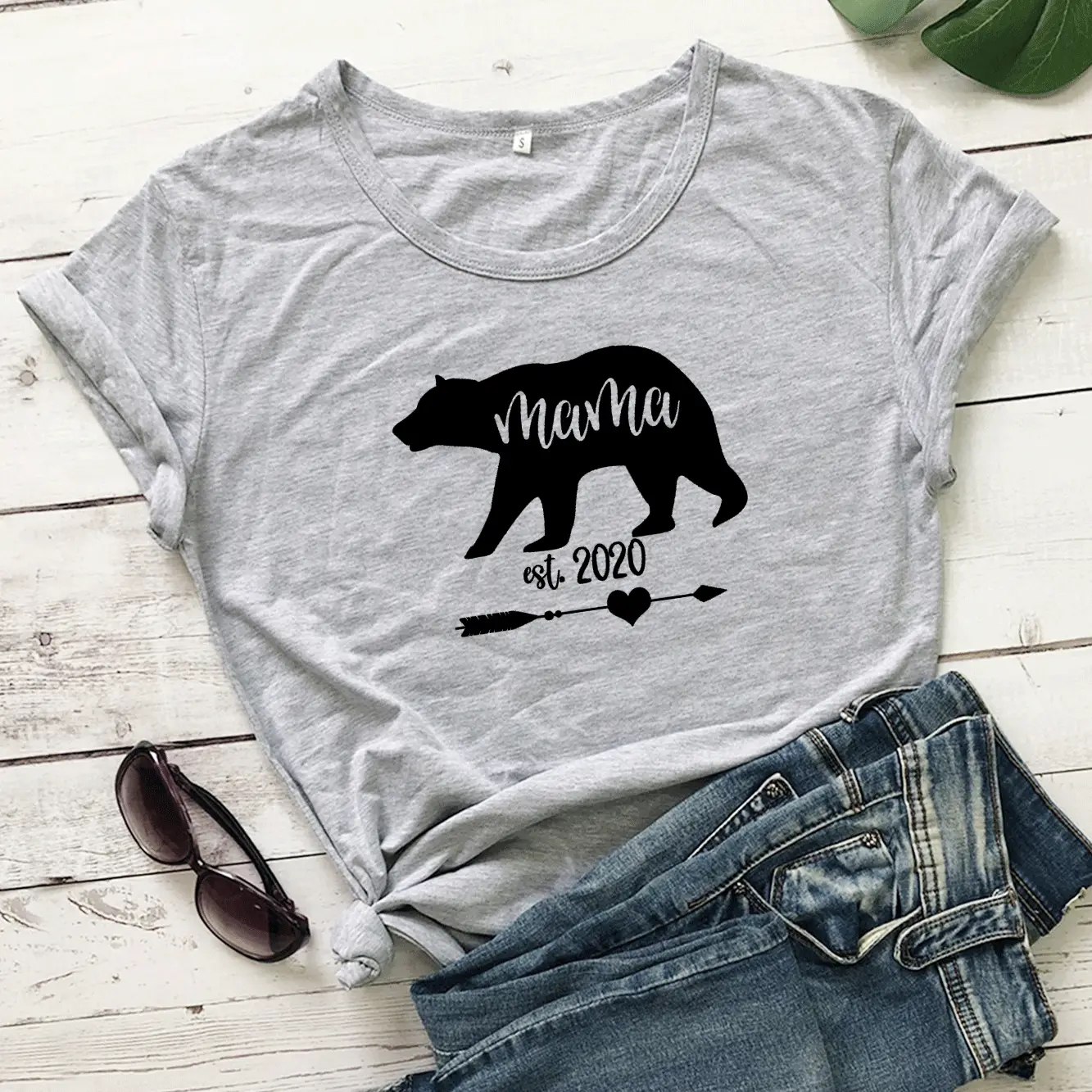 Mama Est 2020 Bear Print T-Shirt White