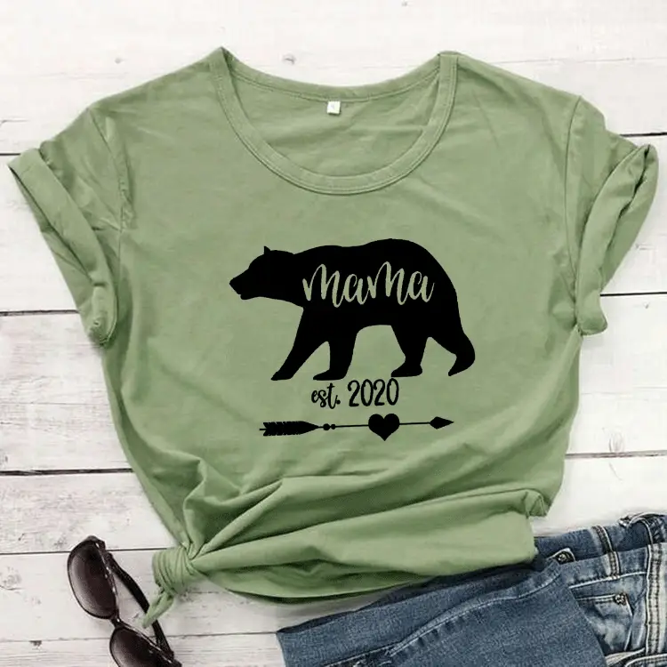 Mama Est 2020 Bear Print T-Shirt White