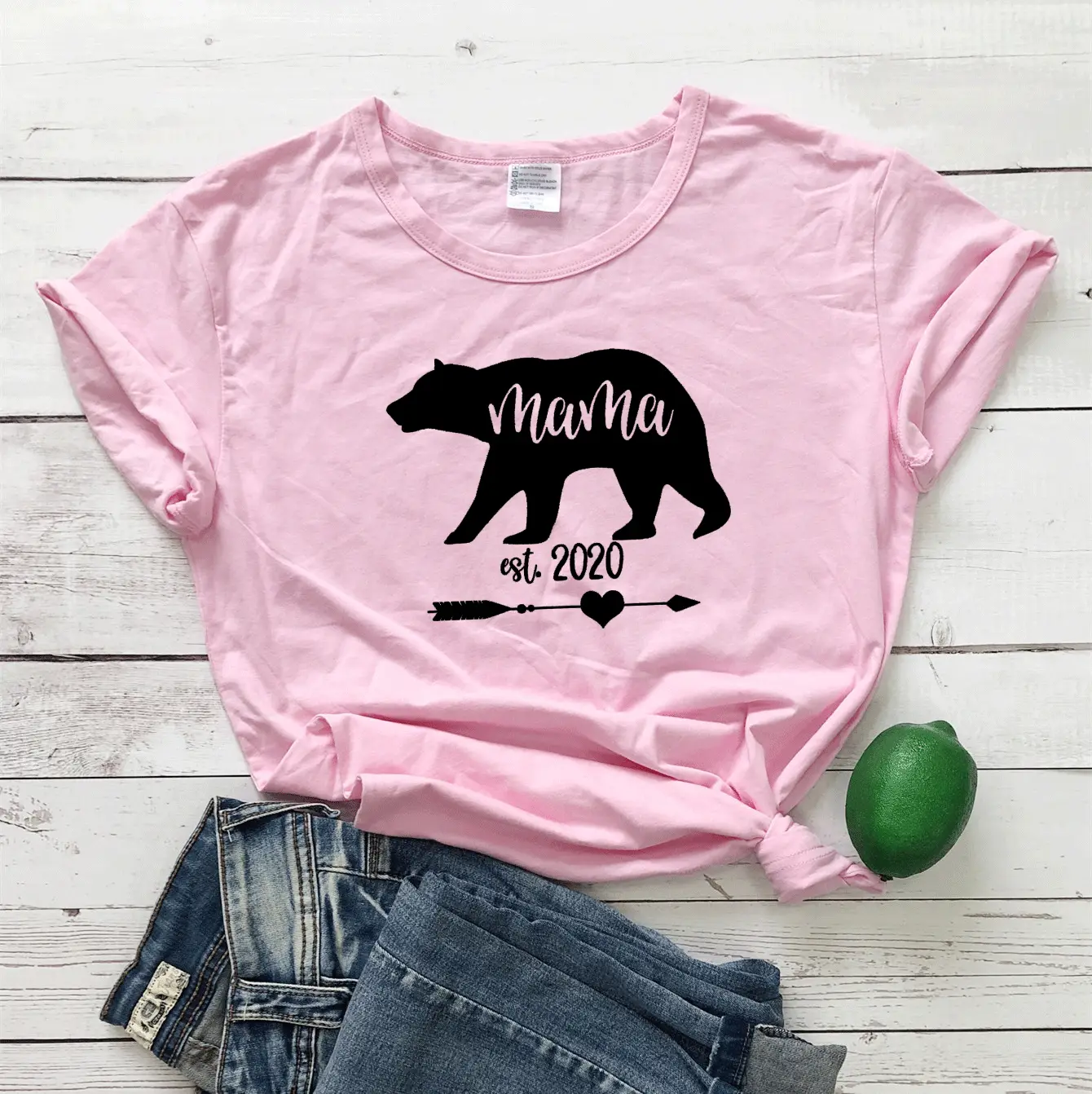 Mama Est 2020 Bear Print T-Shirt White
