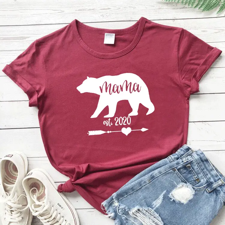 Mama Est 2020 Bear Print T-Shirt White