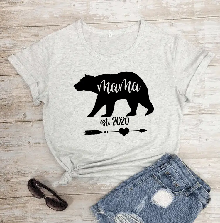 Mama Est 2020 Bear Print T-Shirt White