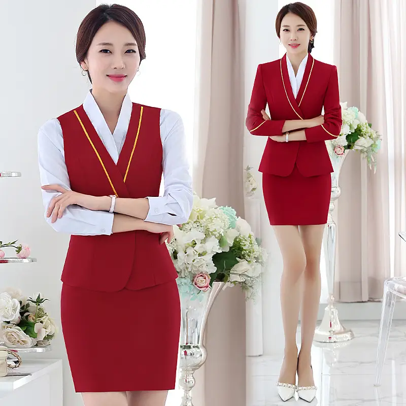 Red Professional Vest & Skirt Set for Stewardess, Flight Attendant, and Reception - Image 4