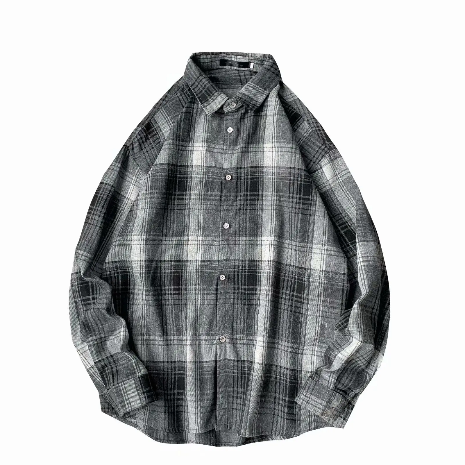 Men's Plaid Long Sleeve Shirt Grey Red Orange - Image 5