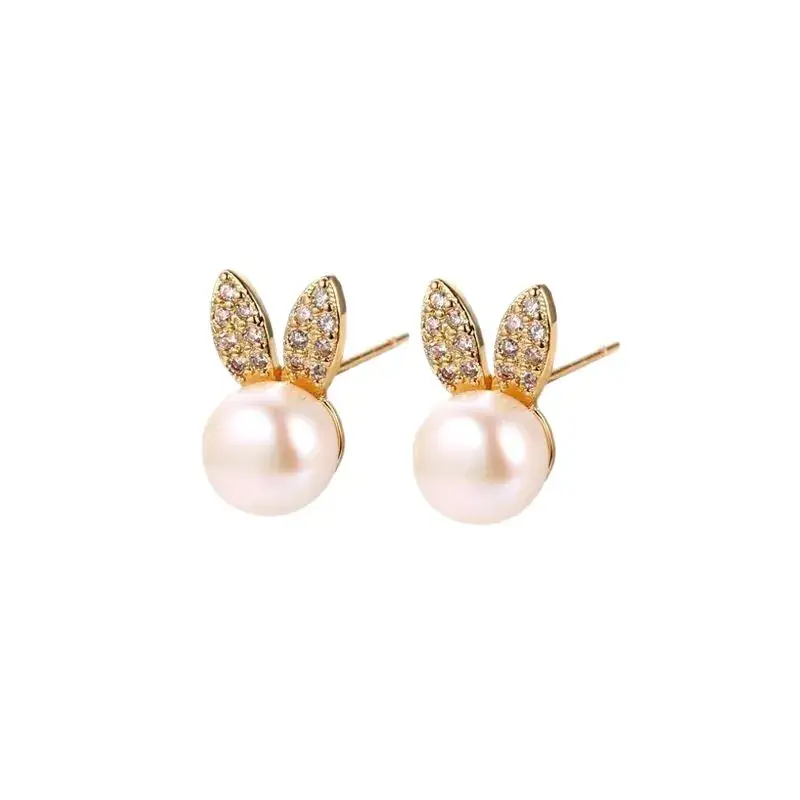 Pearl Rabbit Ear Earrings for Women Gold Plated