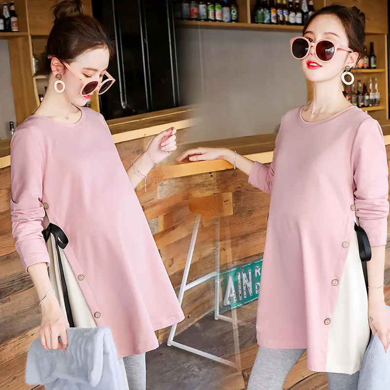Maternity Black Long Sleeve T-Shirt Dress for Women 2023 Spring - Image 3