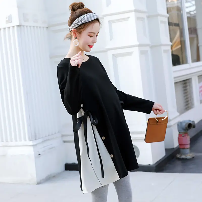 Maternity Black Long Sleeve T-Shirt Dress for Women 2023 Spring — feature 8