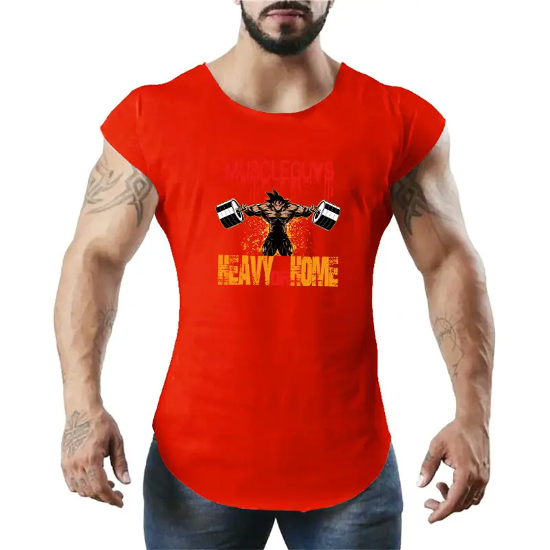 Men Muscle Sleeveless Vest White Dragon Ball Print - Image 2